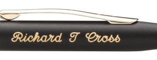 'Script' engraving example on black engraveable pen.